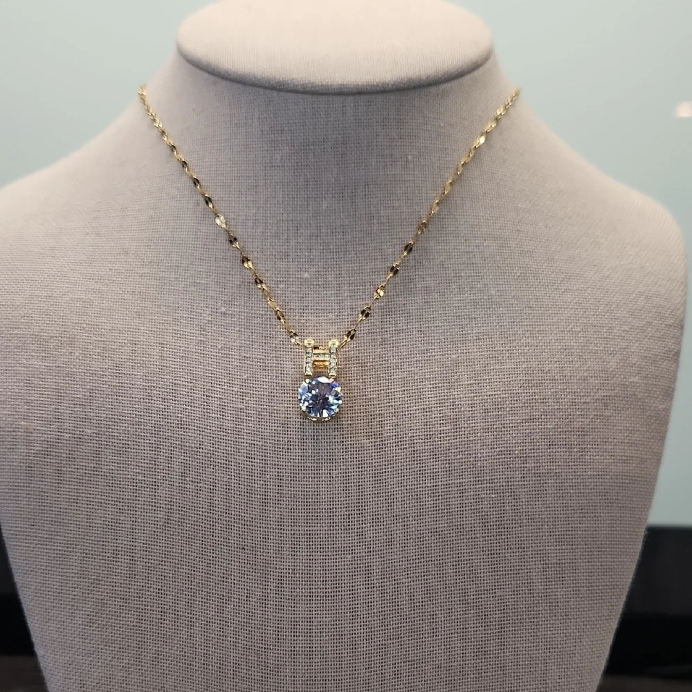 18k Gold Plated Stainless Steel Chain and H Pendant, Simulated Clear Diamonds